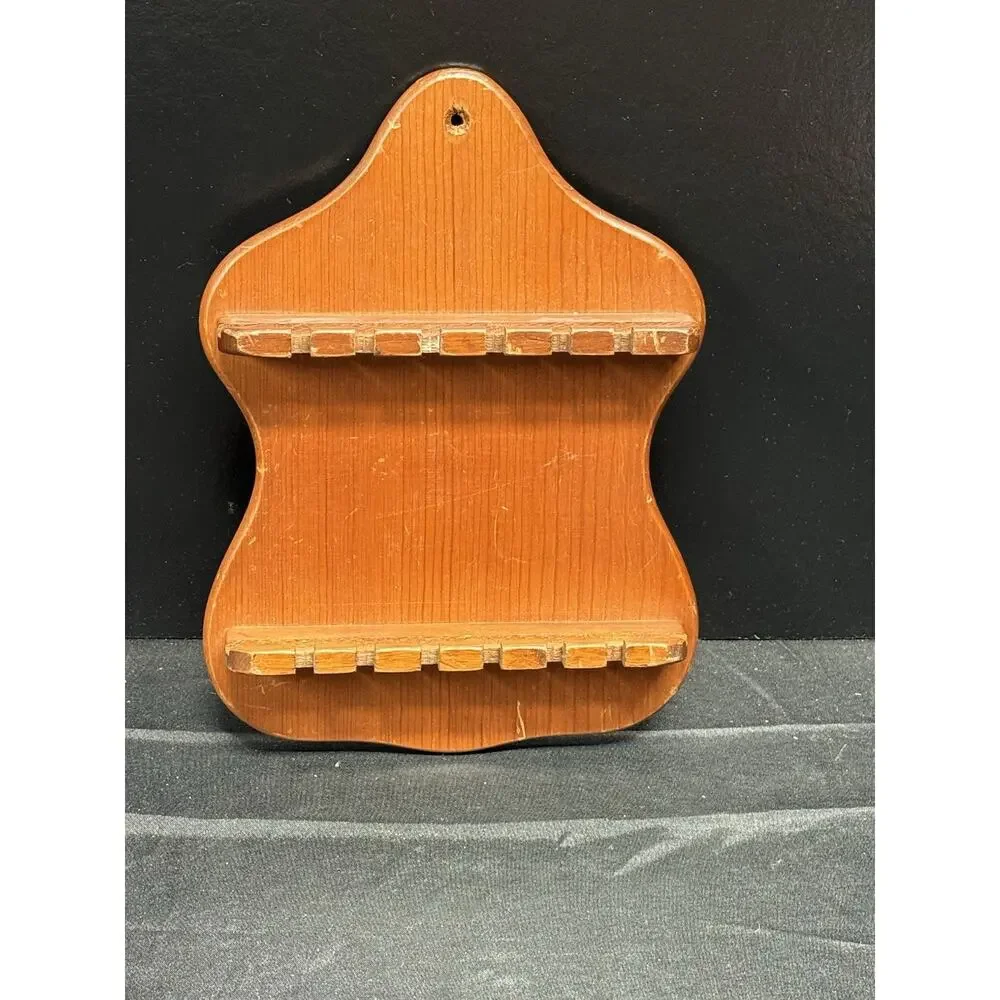 VINTAGE WOOD WALL HANGING Rustic 12 Slot SPOON HOLDER Plate ledge